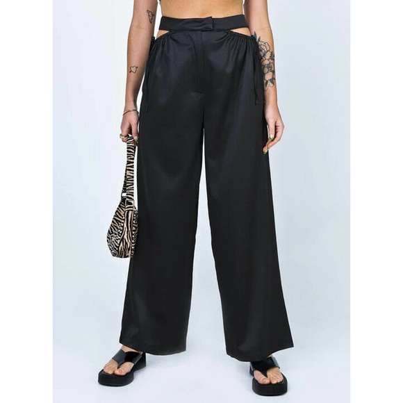 Princess Polly Charley Pants Women Size 4 Black Cutout High Rise Relaxed Leg NEW - Picture 1 of 12